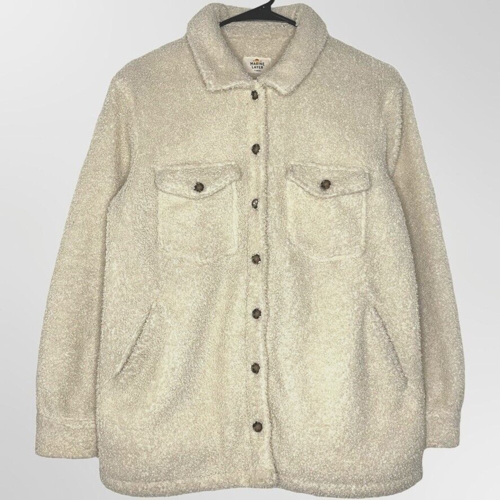 Marine Layer Eden Sherpa Overshirt Womens XS Cream Button Fleece Shacket Pockets